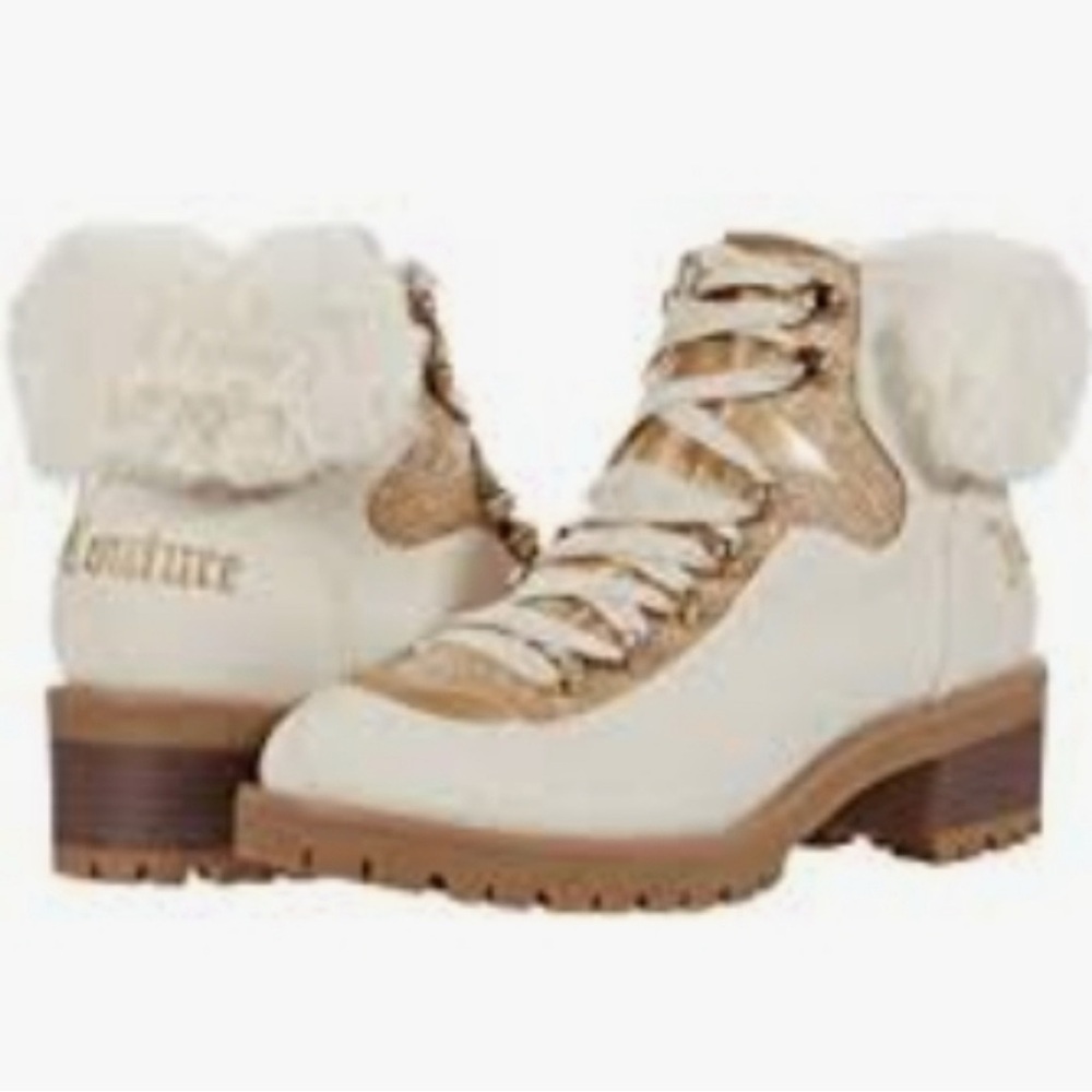 Juicy Couture Women's Cream & Gold Indulgence Hiker Boots SZ 8